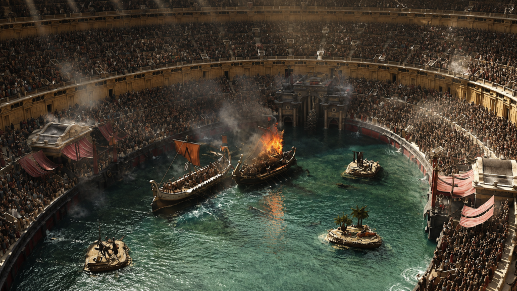 Gladiador II. Representación de guerras navales en el Coliseo.